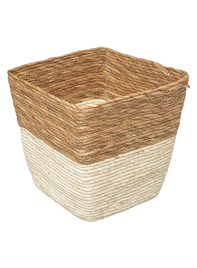 حامل ماكينة تحضير 181239 5 سلة غسيل مربعة بتصميم مضفر بلونين أبيض وبيج 31 x 31 سم - Image 1