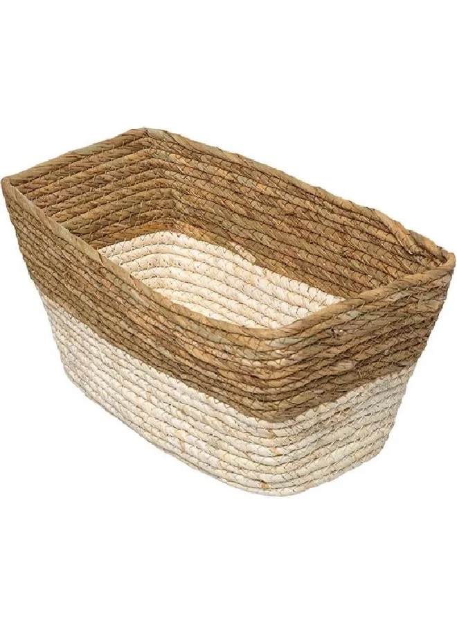 Five Simply Smart Two Tone Square Breaded Storage Laundry Basket White and Beige 31 x 31 cm 181239