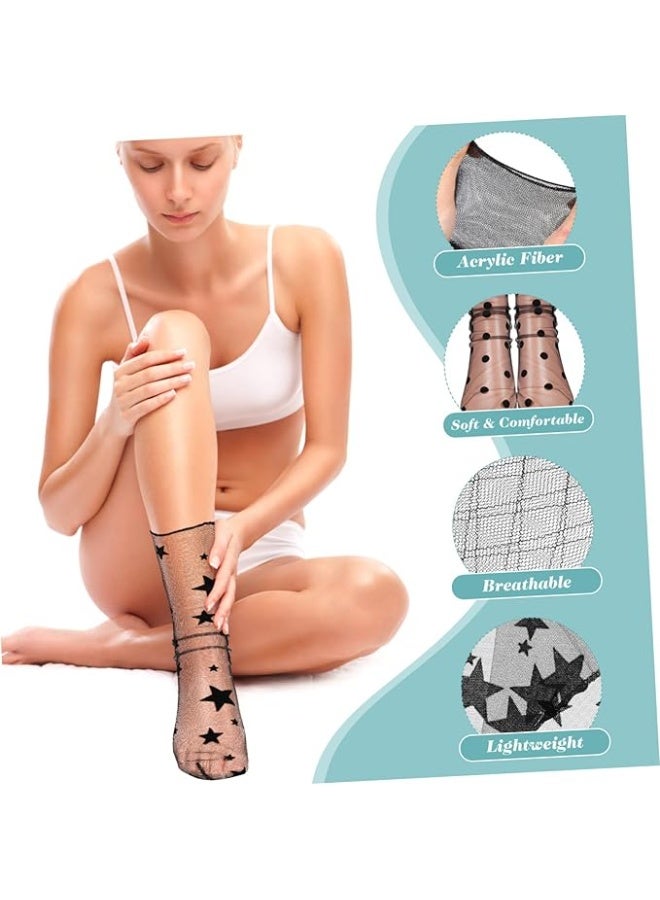 BESTOYARD 4 Pairs Women Ankle High Socks Sheer Slouch Socks Transparent Lace Socks, Black, Medium - Image 2