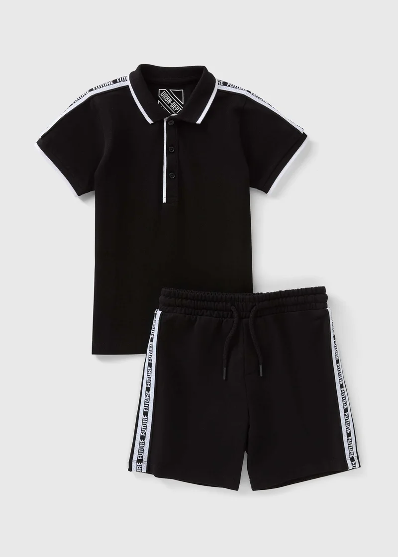 Matalan Boys Black Taped Polo & Shorts Set