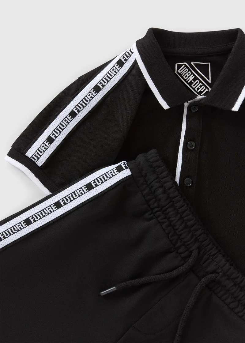 Matalan Boys Black Taped Polo & Shorts Set