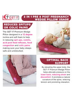 Get It GET IT Multi Use Wedge Pillow for Pregnancy Women and New Born Baby | Lower Back-Pain Relief |Knee Support Between Legs | Anti Vomiting and Milk Spitting for New Born Baby (Pink with Beige)  - Image 4