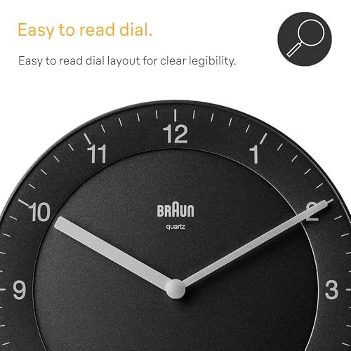 Braun Classic Analogue Wall Clock with Quiet Quartz Movement, Easy to Read, 20cm Diameter in Black, Model BC06B. - Image 2