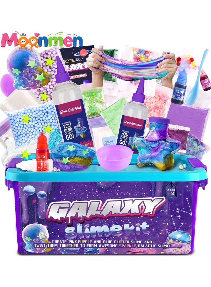 Moonmen Galaxy Slime Kit, with Glow in The Dark Stickers,Making Butter Slime, Dark Powder to Make Glitter & Galactic Slime, Stress Relief Toys, Party Favors for Kids, for Girls Boys - Image 1