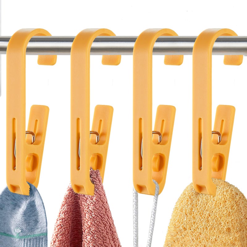 XoYoZo Laundry Hooks with Clips Hanger Closet Organizer Clamps Socks Boot Bras Towels for Bathroom Wardrobe Kitchen Office 4Pcs Yellow