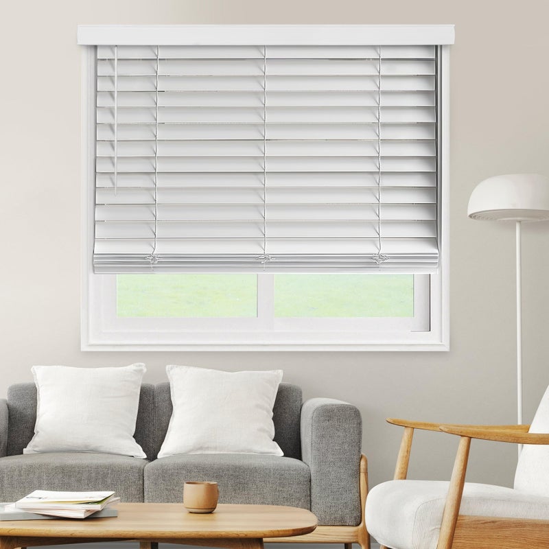 CHICOLOGY Faux Wood Blinds Cordless Room Darkening 23W x 60H Basic White