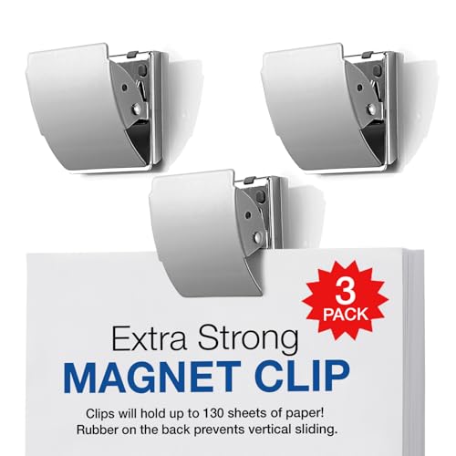 PLUS Extra Strong Magnetic Binder Clips, Set of 3 Large Silver Clips | Heavy-Duty Stainless Steel Magnets Hold Up to 130 Sheets | Non-Slip Rubber Back, Hanging Hole, Fridge & Office Organizer - Image 1