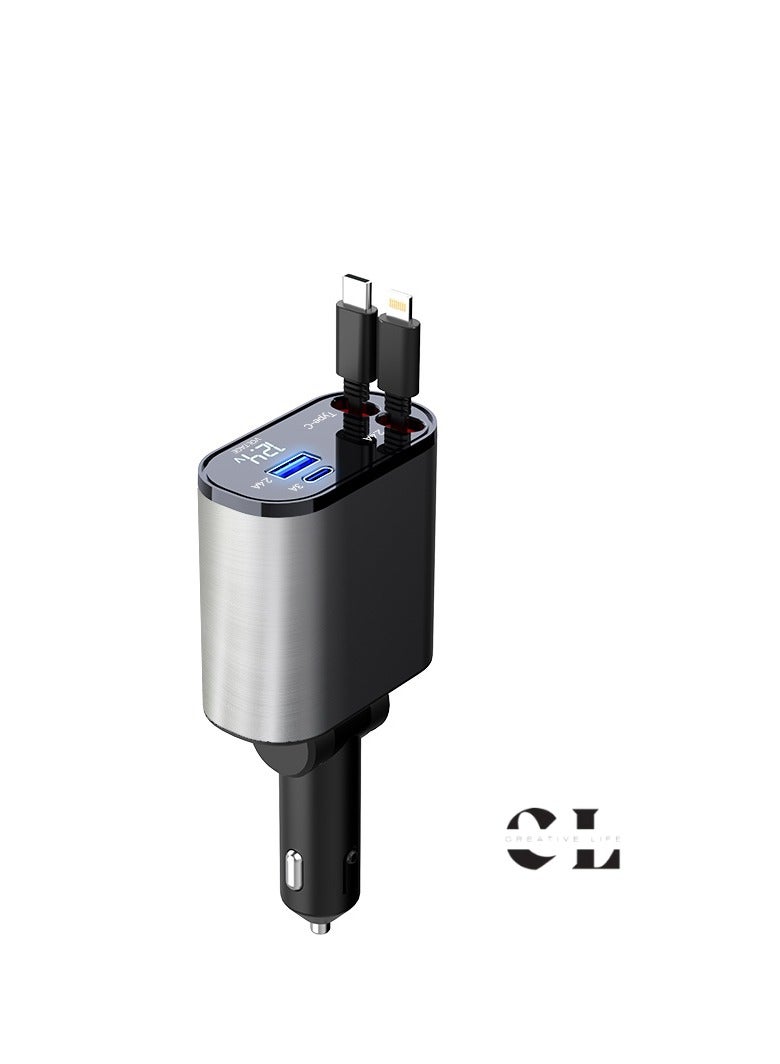 CREATIVE LIFE 120W Car Charger with Digital Display: Fast USB Type-C Charging Station with 4 Ports for iPhone & Android - High Speed Vehicle Phone Charger - Image 1