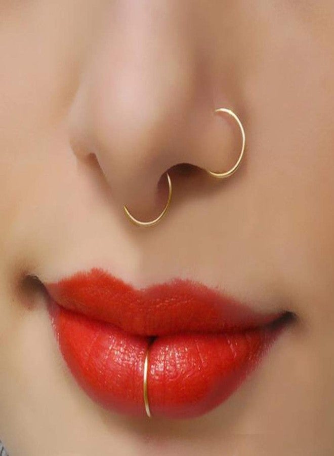 Earmark Faux Septum Nose Ring, 20G Faux Piercing Jewelry 8mm Gold Fake Nose Ring Hoop for Faux Lip Septum Nose Ring Set - Image 4