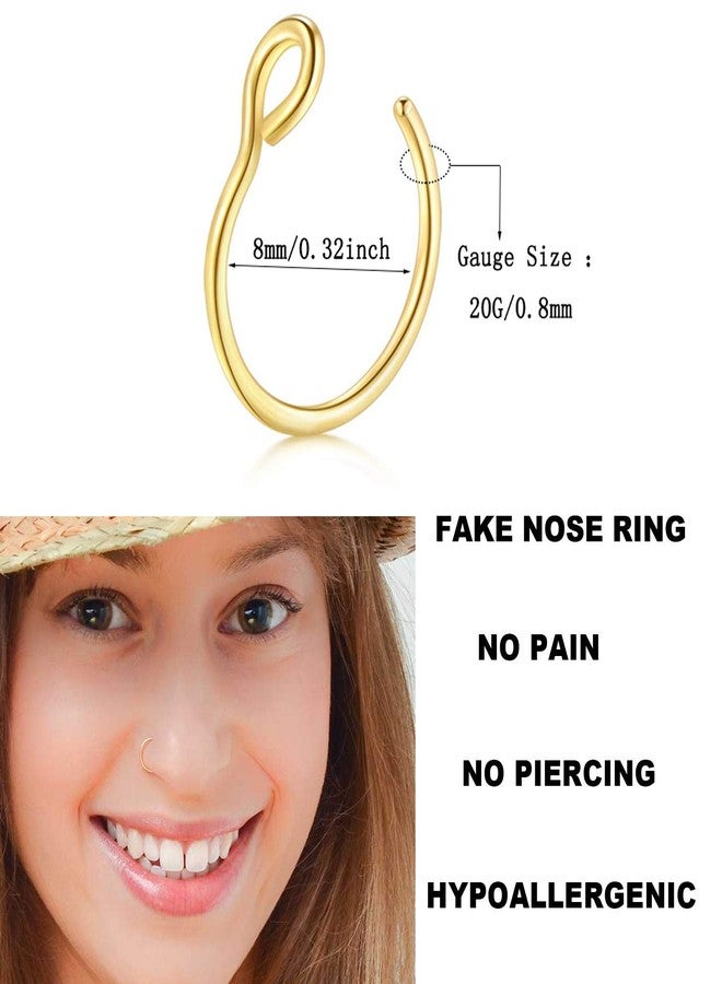 Earmark Faux Septum Nose Ring, 20G Faux Piercing Jewelry 8mm Gold Fake Nose Ring Hoop for Faux Lip Septum Nose Ring Set - Image 2