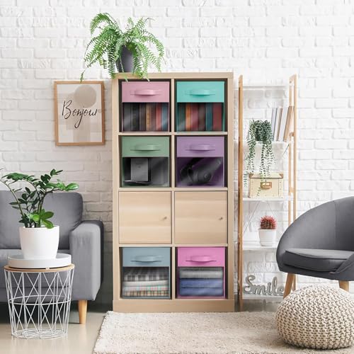 Sorbus 11 Inch Storage Bins with Clear Window 6 Foldable Baskets for Organizing Clothes Toys Books Sturdy Collapsible Fabric Storage Cubes with Handle Storage Baskets for Shelves Closets - Image 3