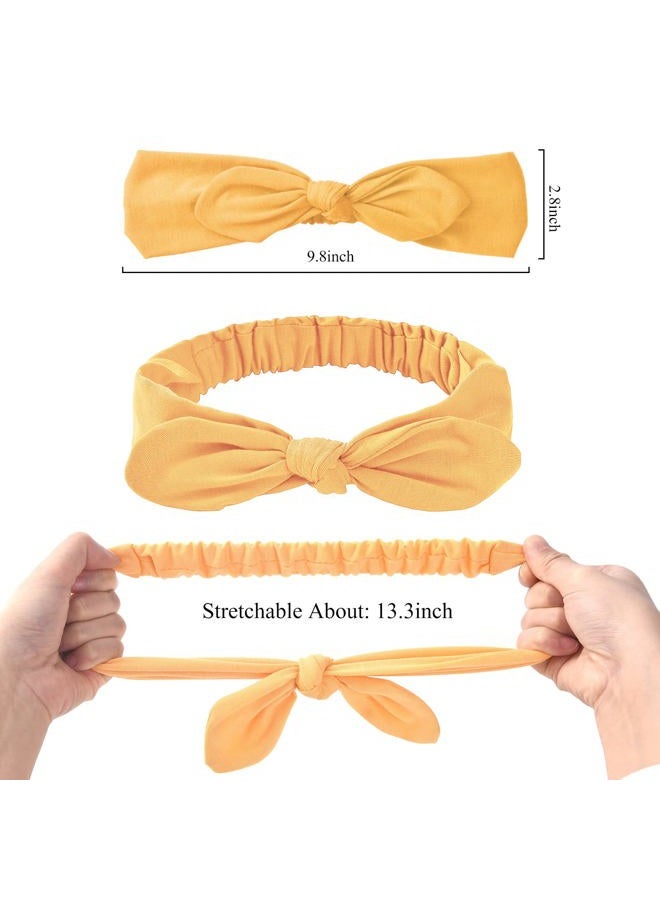 Carede Bow Headbands for Women Solid Color Stretchy Knotted Turban Headbands Rabbit Ears Workout Running Sport Sweat Elastic Hair Wrap for Girls,Pack of 8 - Image 2