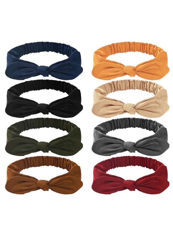 Carede Bow Headbands for Women Solid Color Stretchy Knotted Turban Headbands Rabbit Ears Workout Running Sport Sweat Elastic Hair Wrap for Girls,Pack of 8 - Image 1
