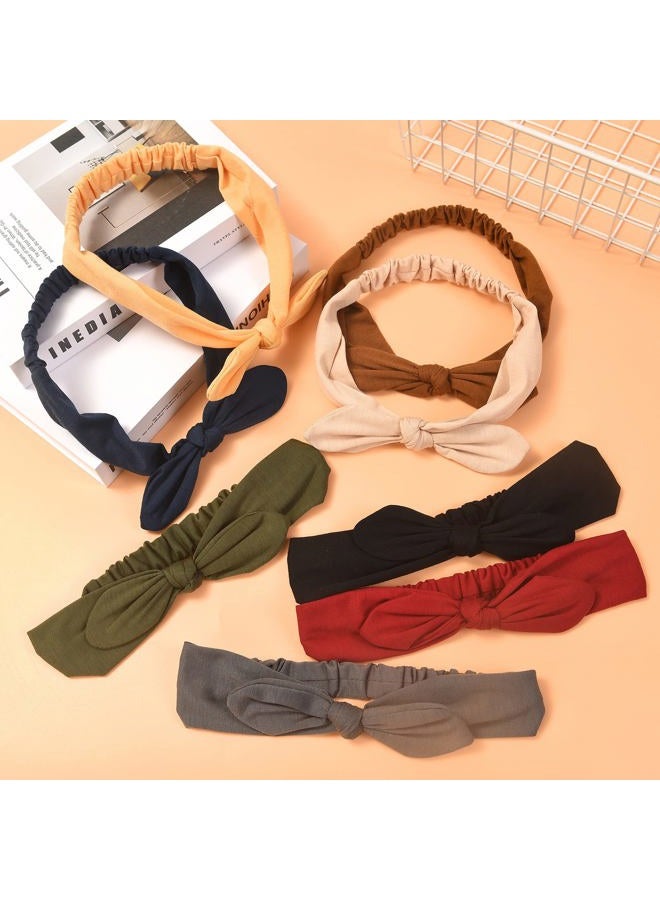 Carede Bow Headbands for Women Solid Color Stretchy Knotted Turban Headbands Rabbit Ears Workout Running Sport Sweat Elastic Hair Wrap for Girls,Pack of 8 - Image 5