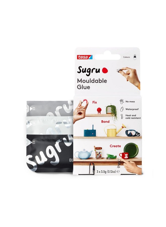 Tesa لاصق تسّا سوغرو الفائق - لاصق خشب مقاوم للماء لتحسين المنزل والحرف - استخدمه كعجينة ملصقات أو لاصق سيليكون للإصلاح والربط - 3 عبوات - أسود، أبيض + رمادي (3.5 جرام/كل منها) - Image 1