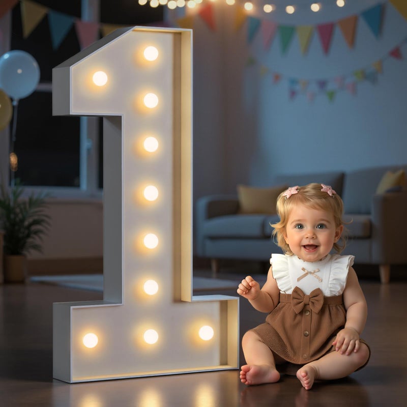 Imprsv 4FT Light Up Marquee Numbers for 1st Party Birthday Decorations, Mosaic Number for Balloons, Large Cardboard Number One Balloon Frame, Birthday Decor Blocks - Image 1