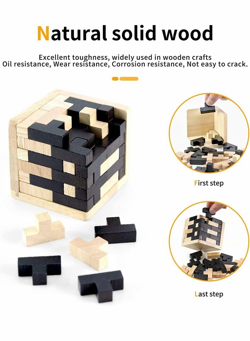 SYOSI 3D Wooden Puzzles Brain Teaser Two Color 54 T Shaped Blocks Geometric Intellectual Puzzle Educational Toy for Toddlers Kids and Adults Creativity Problem Solving - Image 4
