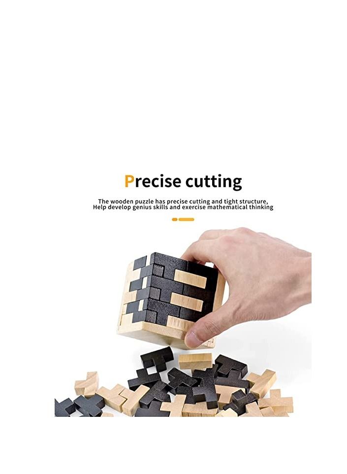 SYOSI 3D Wooden Puzzles Brain Teaser Two Color 54 T Shaped Blocks Geometric Intellectual Puzzle Educational Toy for Toddlers Kids and Adults Creativity Problem Solving - Image 5