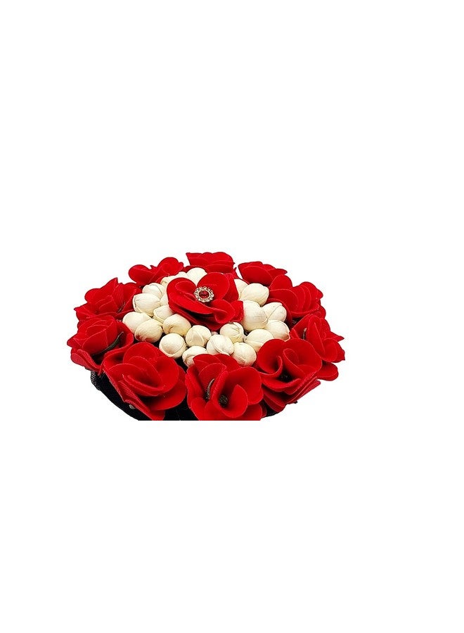 DIAN Red & White Full Bun Juda Maker Flower Gajra Hair Accessories, Artificial Juda Hair Accessories, Gajra Hair Accessories Rubber Band for Women and Girls, Flower Work Juda - Image 4