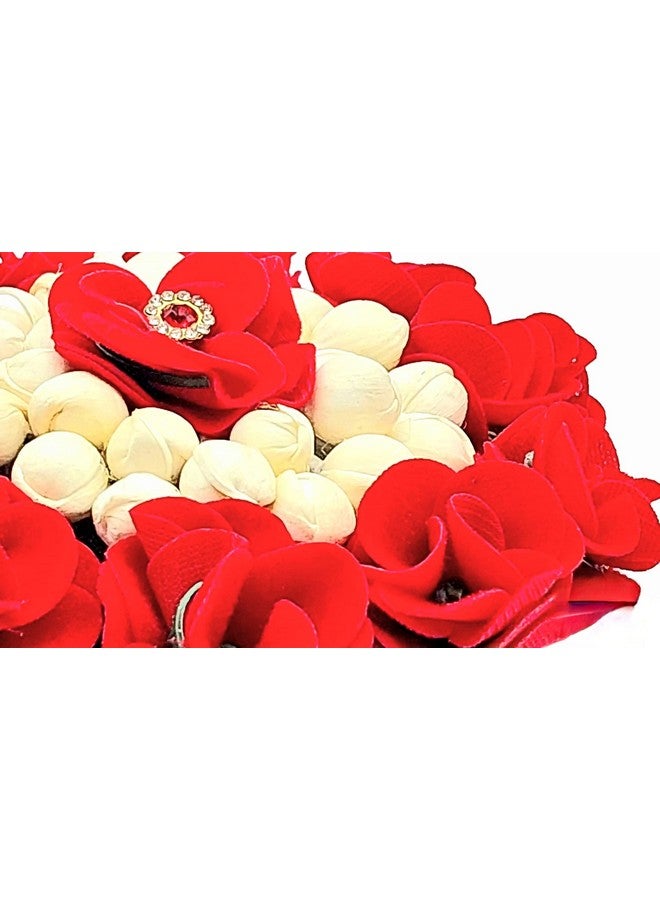DIAN Red & White Full Bun Juda Maker Flower Gajra Hair Accessories, Artificial Juda Hair Accessories, Gajra Hair Accessories Rubber Band for Women and Girls, Flower Work Juda - Image 5