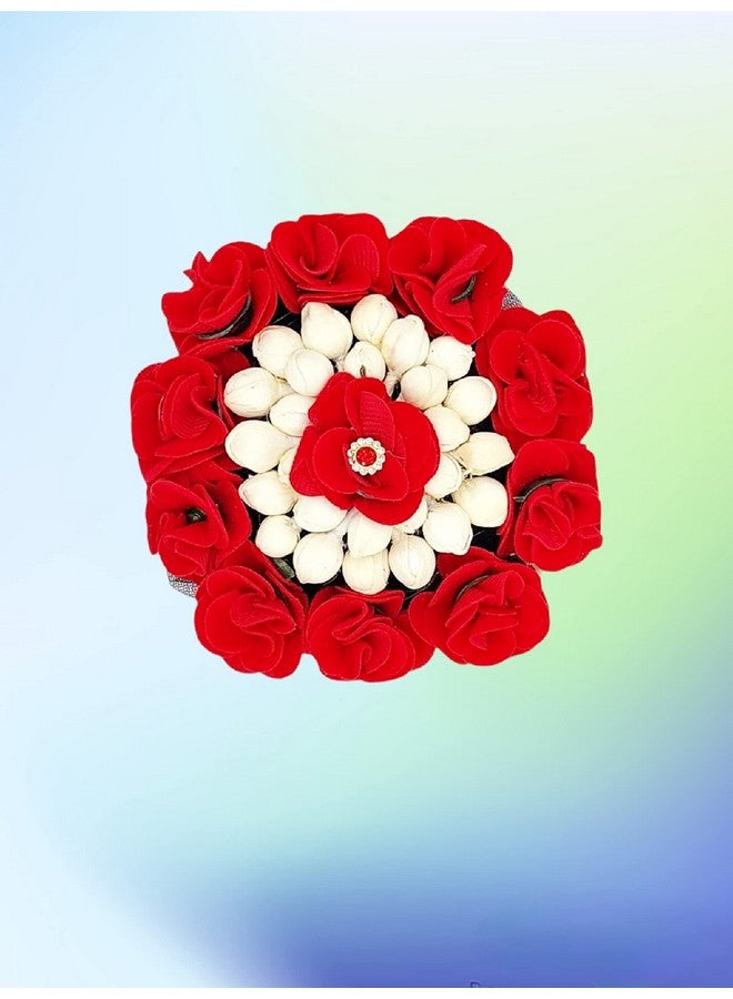 DIAN Red & White Full Bun Juda Maker Flower Gajra Hair Accessories, Artificial Juda Hair Accessories, Gajra Hair Accessories Rubber Band for Women and Girls, Flower Work Juda - Image 3