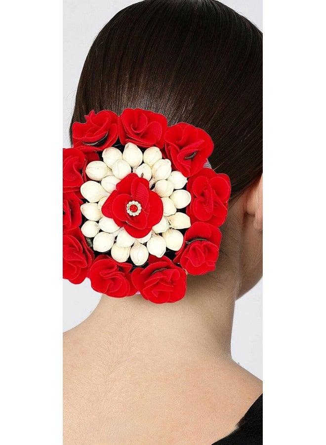 DIAN Red & White Full Bun Juda Maker Flower Gajra Hair Accessories, Artificial Juda Hair Accessories, Gajra Hair Accessories Rubber Band for Women and Girls, Flower Work Juda - Image 2