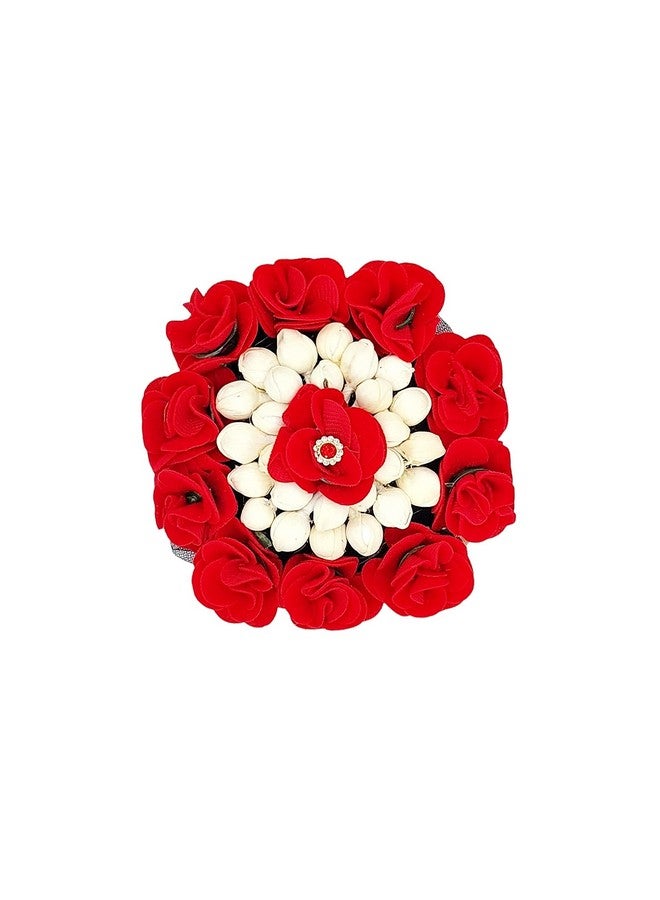 DIAN Red & White Full Bun Juda Maker Flower Gajra Hair Accessories, Artificial Juda Hair Accessories, Gajra Hair Accessories Rubber Band for Women and Girls, Flower Work Juda - Image 1
