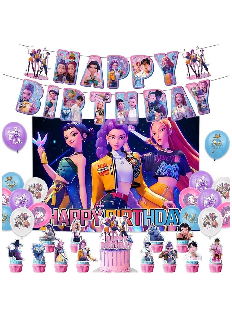 general K-POP: Monster Hunting Girl Group Party Decoration Supplies Scene Setup Birthday Banner - Image 1