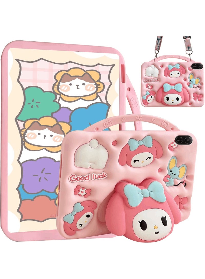 اووكاي جراب أطفال متوافق مع جهاز Honor Pad X9 مقاس 11.5 بوصة، مصنوع من السيليكون المقاوم للصدمات بنقشة كرتونية مع حامل ومقبض وحزام كتف (وردي). - Image 1