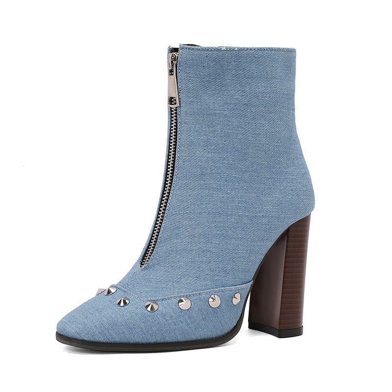 Independent Station Fashion Super High Heel Rivet 40-50 Plus Size Stone Pattern Low Tube Women'S Boots - Image 1