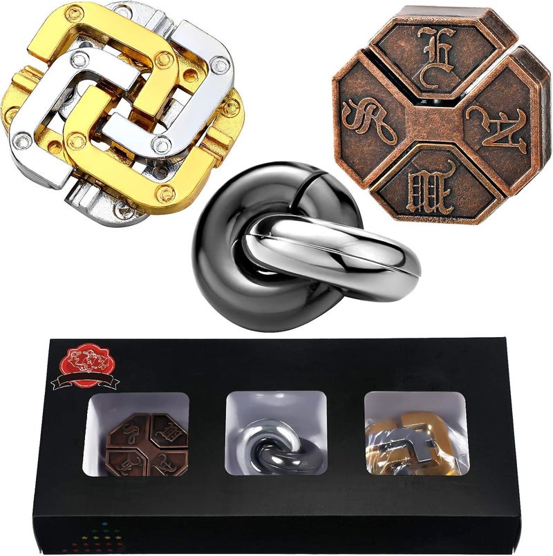 Skylety 3 Pieces Metal Puzzles Brain Teasers Christmas 3D Metal Puzzles Gift for Adults & Teens Iq Logic Games Unlock Interlocking Knot Puzzle Hard Educational(Stylish Style) - Image 1