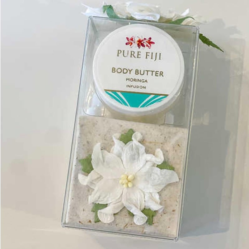 Pure Fiji Spa Gifts for Women and Man Body Gift Box Sugar Glow with Exfoliating Scrub Bath and Body Oil Body Butter and Body Lotion Shower Set Moringa