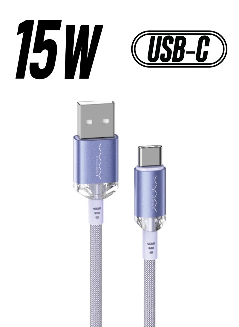 Vyvylabs Crystal Series Fast Charging Data Cable USB to Type-C 3A 1M Purple - Image 1