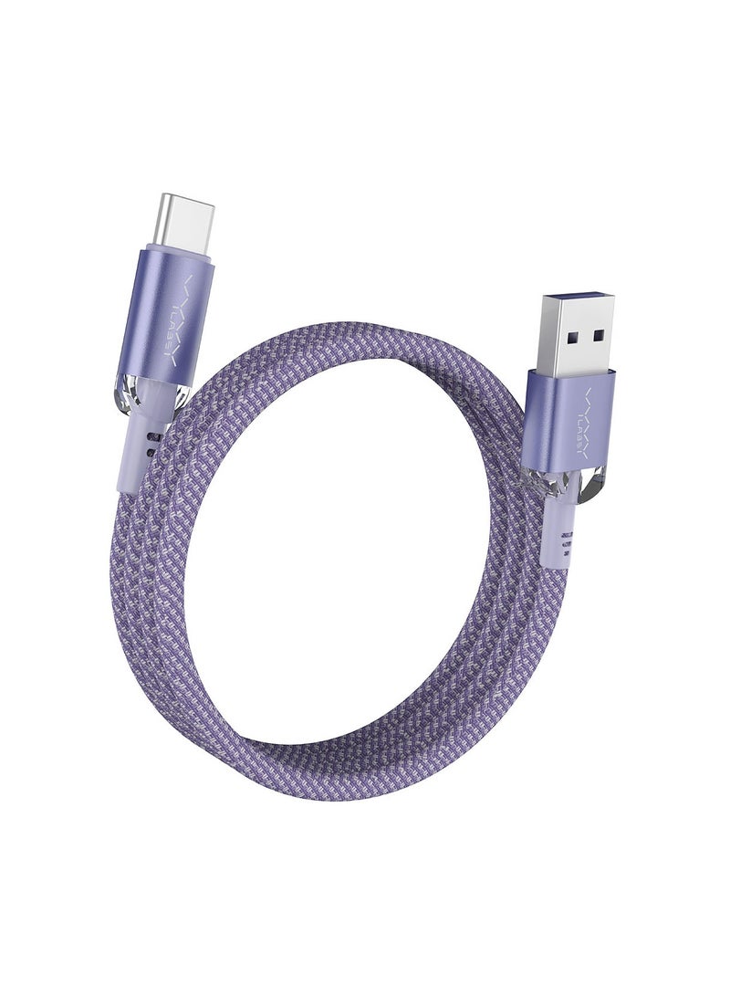 Vyvylabs Crystal Series Fast Charging Data Cable USB to Type-C 3A 1M Purple - Image 2