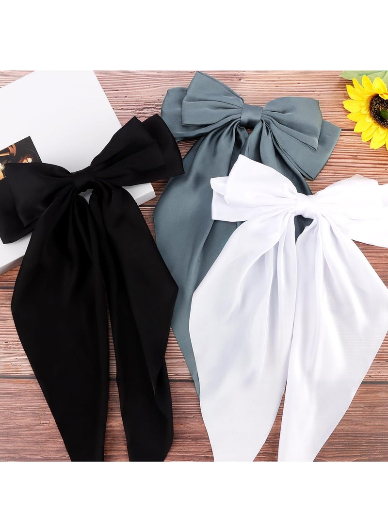 FASHION HOME 4PCS Large Hair Bows Big Silky Satin Ribbon Clips Oversized Long Tail Barrettes for Woman Hair Accessories  - Image 2