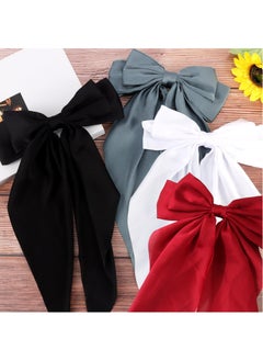 FASHION HOME 4PCS Large Hair Bows Big Silky Satin Ribbon Clips Oversized Long Tail Barrettes for Woman Hair Accessories  - Image 3