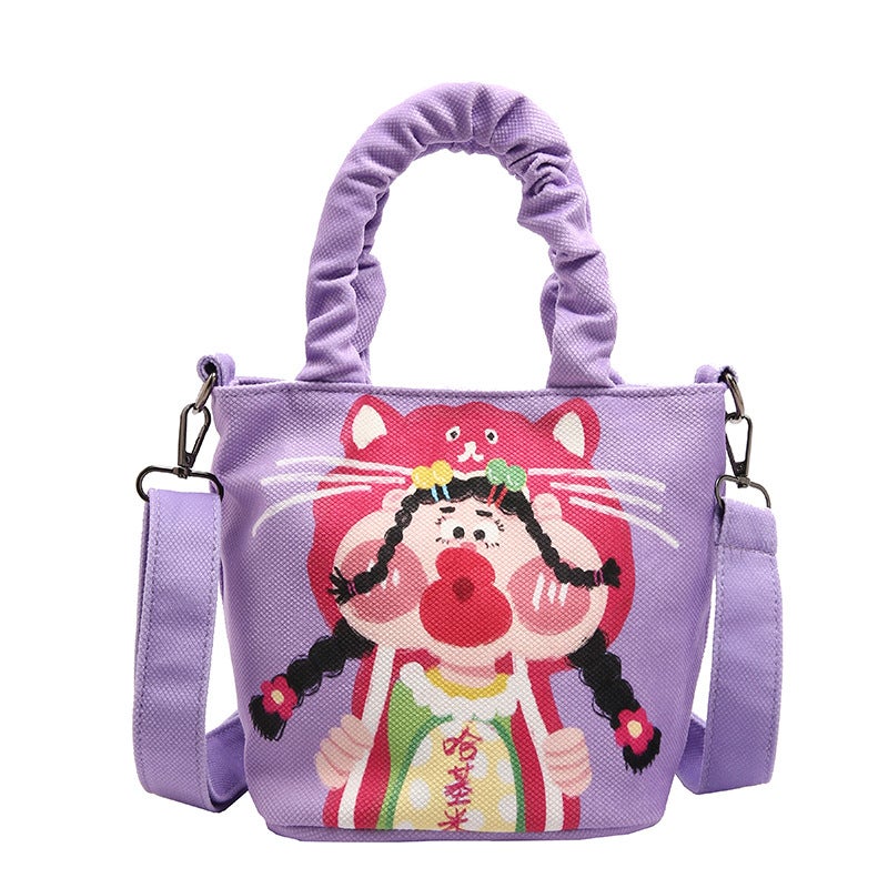 Funny Illustration Canvas Bag Women'S Graffiti Hand Bucket Bag Cute Cartoon Casual Shoulder Koi Bag Crossbody Bag - Image 1