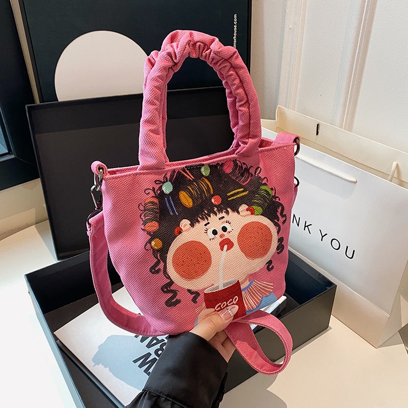 Funny Illustration Canvas Bag Women'S Graffiti Hand Bucket Bag Cute Cartoon Casual Shoulder Koi Bag Crossbody Bag - Image 4