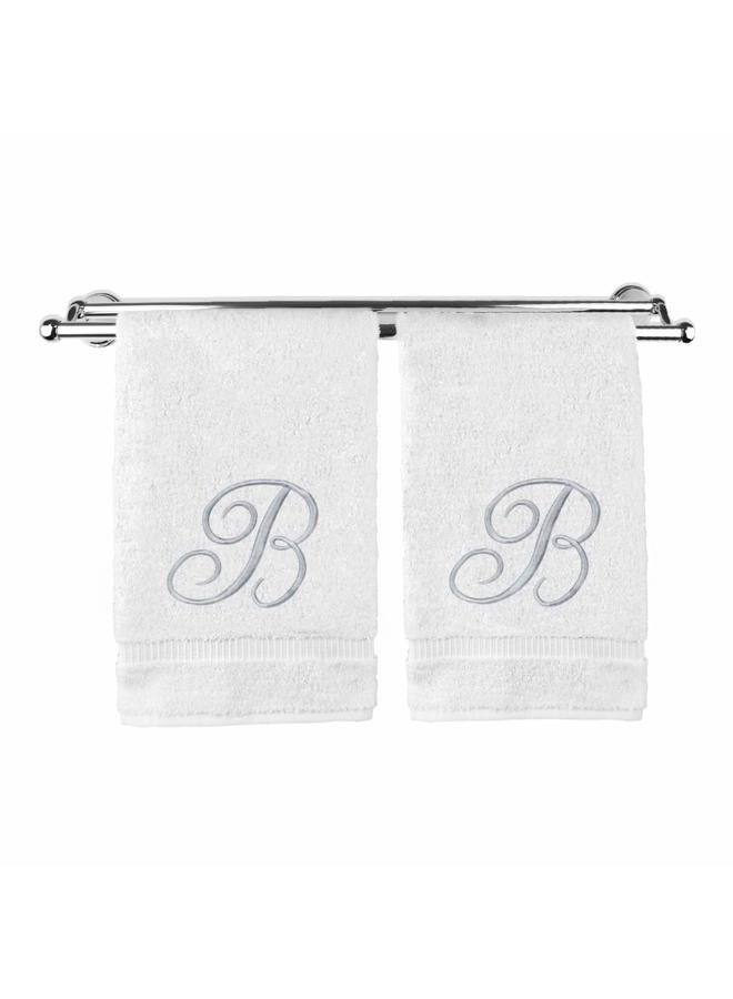 BC BARE COTTON Monogrammed Hand Towel, Personalized Gift, 16 x 30 Inches - Set of 2 - Silver Embroidered Towel - Extra Absorbent 100% Turkish Cotton- Soft Terry Finish - For Bathroom, Kitchen and Spa- Script B White - Image 1
