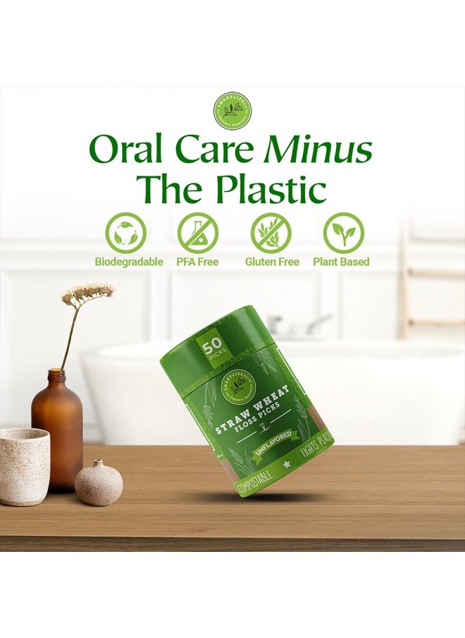 SMARTLIFECO - Individually Wrapped Dental Floss Picks - Biodegradable Plastic Free Flosser Handle & Packaging | Natural Toothpick Stick Soft On Gums & Teeth | Eco Friendly, Zero Waste, Organic | Unflavored, 50x - Image 1