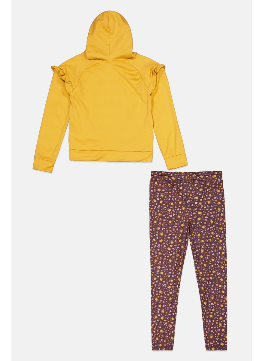 Body Glove - Kids Girl 2 Pcs Floral Print  Sweatshirts And Pant Set, Yellow - Image 1