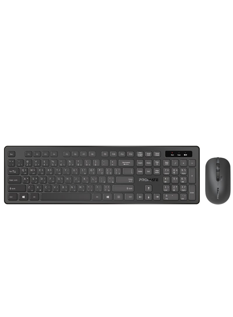 Wireless English Arabic Keyboard And Mouse Combo Slim Full Size 2 4Ghz With 1600 Dpi Ambidextrous Nano Usb Receiver Quiet Keys Angled Kickstand For Imac Macbook Air Asus Procombo 13 Black