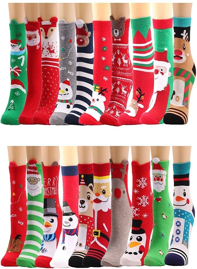 MarJunSep 20 Pairs Christmas Socks for Big Kids Women Holiday Xmas Socks Gifts Colorful Novelty Funny Christmas Cotton Knit Socks Children - Image 5