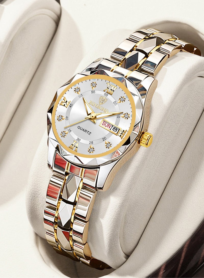 بينبوند ساعات كوارتز نسائية فاخرة من الكوارتز للسيدات مقاومة للماء ومضيئة وتاريخ من الفولاذ المقاوم للصدأ ساعة يد هدية لصديقة - Image 1