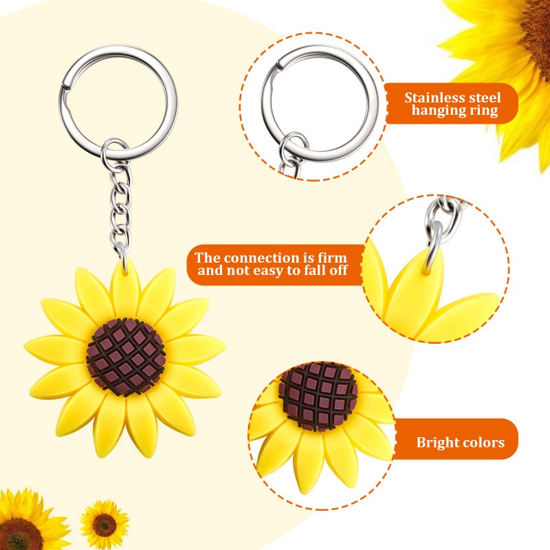 WILLBOND 36 Pieces Sunflower Keychains Pendants Backpack Hanging Sunflower Button Key Ring for Summer Birthday Party Favor - Image 3