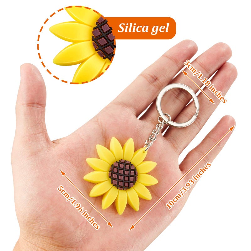 WILLBOND 36 Pieces Sunflower Keychains Pendants Backpack Hanging Sunflower Button Key Ring for Summer Birthday Party Favor - Image 2
