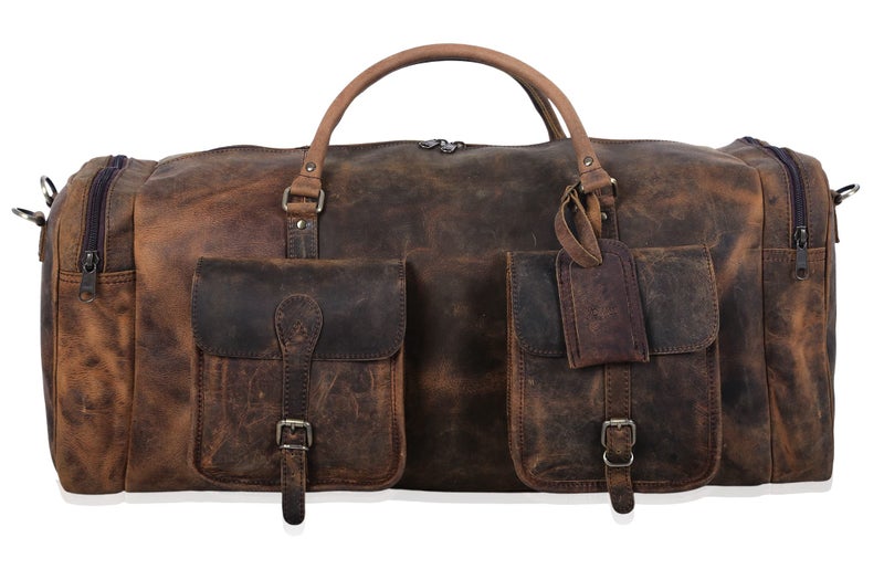 KomalC 28 inch Duffel Bag Travel Sports Overnight Weekend Leather Duffle Bag for Gym Sports Cabin Holdall bag (Distressed Brown) - Image 2