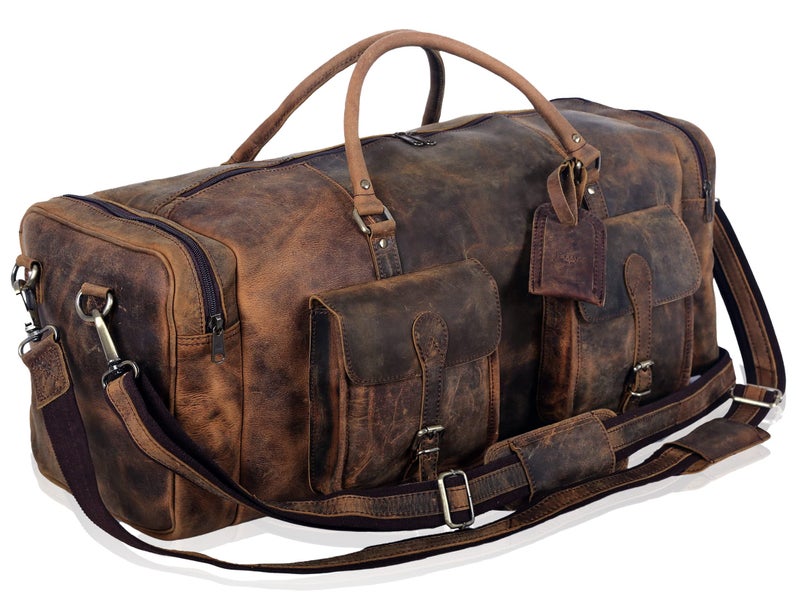 KomalC 28 inch Duffel Bag Travel Sports Overnight Weekend Leather Duffle Bag for Gym Sports Cabin Holdall bag (Distressed Brown) - Image 4