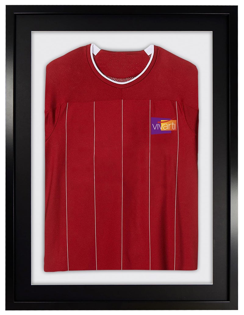 إطار عرض قمصان رياضية DIY 60x80 سم إطار صندوق أسود لقمصان كرة القدم والرجبي والكريكيت مثبت على الحائط مع قاعدة سوداء وخلفية بيضاء وزجاج ستيرين شفاف