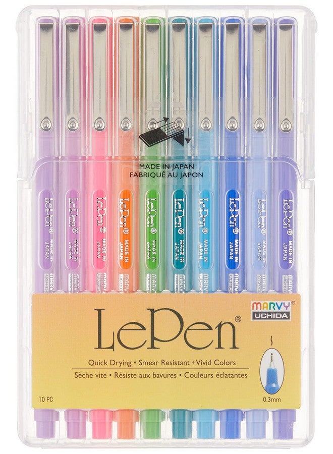 Marvy Uchida Uchida Of America 4300 10C 10 Piece 0.3 Point Size Le Pen Drawing Pen Set Blue Orange Lavender Pink Light Blue - Image 1